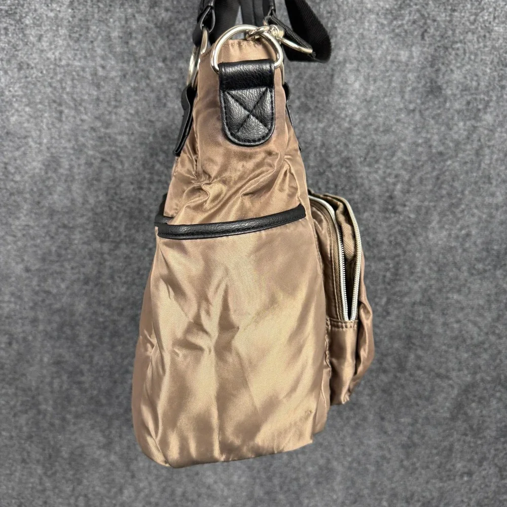 Wendy Bellissimo Supply Satchel Nylon Tan Diaper Bag with Attached Changing Pad